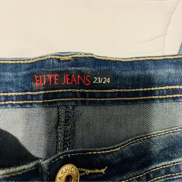 ELITE JEANS Women's MID-RISE Destroyed Denim Skinny Jeggins BLUE JEANS Sz 23/24 - Picture 8 of 11